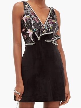 Self-Portrait Black Sequin Floral-Embellished Mini Dress